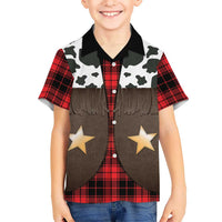 Cowboy Vest Costume Hawaiian Shirt Black Red Plaid Pattern - Wonder Print Shop
