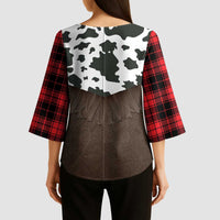 Cowboy Vest Costume Kimono Sleeve Blouse Black Red Plaid Pattern - Wonder Print Shop