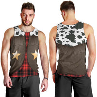 Cowboy Vest Costume Men Tank Top Black Red Plaid Pattern - Wonder Print Shop
