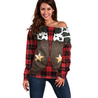 Cowboy Vest Costume Off Shoulder Sweater Black Red Plaid Pattern - Wonder Print Shop