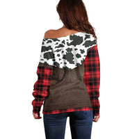 Cowboy Vest Costume Off Shoulder Sweater Black Red Plaid Pattern - Wonder Print Shop