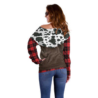 Cowboy Vest Costume Off Shoulder Sweater Black Red Plaid Pattern - Wonder Print Shop