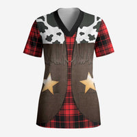 Cowboy Vest Costume Scrub Top Black Red Plaid Pattern - Wonder Print Shop
