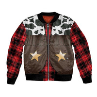 Cowboy Vest Costume Sleeve Zip Bomber Jacket Black Red Plaid Pattern - Wonder Print Shop