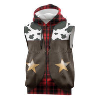 Cowboy Vest Costume Sleeveless Zip Hoodie Black Red Plaid Pattern - Wonder Print Shop