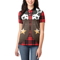 Cowboy Vest Costume Women Polo Shirt Black Red Plaid Pattern - Wonder Print Shop