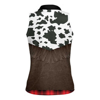 Cowboy Vest Costume Women Sleeveless Polo Shirt Black Red Plaid Pattern - Wonder Print Shop