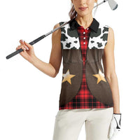 Cowboy Vest Costume Women Sleeveless Polo Shirt Black Red Plaid Pattern - Wonder Print Shop