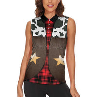Cowboy Vest Costume Women Sleeveless Polo Shirt Black Red Plaid Pattern - Wonder Print Shop
