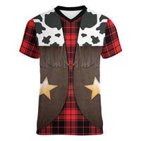 Cowboy Vest Costume Women V-Neck T-Shirt Black Red Plaid Pattern - Wonder Print Shop
