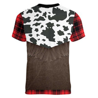 Cowboy Vest Costume Women V-Neck T-Shirt Black Red Plaid Pattern - Wonder Print Shop