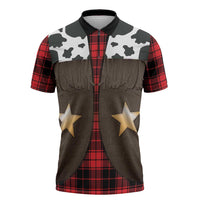 Cowboy Vest Costume Zipper Polo Shirt Black Red Plaid Pattern - Wonder Print Shop