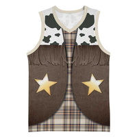Cowboy Vest Costume Basketball Jersey Brown Beige Plaid Pattern - Wonder Print Shop