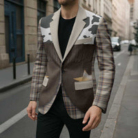Cowboy Vest Costume Blazer Brown Beige Plaid Pattern - Wonder Print Shop
