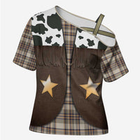 Cowboy Vest Costume Cross Shoulder Shirt Brown Beige Plaid Pattern - Wonder Print Shop