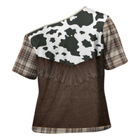 Cowboy Vest Costume Cross Shoulder Shirt Brown Beige Plaid Pattern - Wonder Print Shop