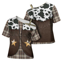 Cowboy Vest Costume Cross Shoulder Shirt Brown Beige Plaid Pattern - Wonder Print Shop