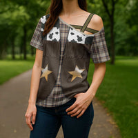 Cowboy Vest Costume Cross Shoulder Shirt Brown Beige Plaid Pattern - Wonder Print Shop
