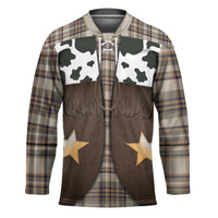 Cowboy Vest Costume Hockey Jersey Brown Beige Plaid Pattern - Wonder Print Shop