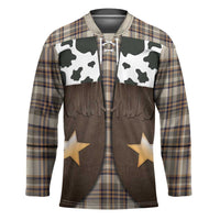 Cowboy Vest Costume Hockey Jersey Brown Beige Plaid Pattern - Wonder Print Shop