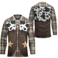 Cowboy Vest Costume Hockey Jersey Brown Beige Plaid Pattern - Wonder Print Shop