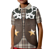Cowboy Vest Costume Kid Polo Shirt Brown Beige Plaid Pattern - Wonder Print Shop