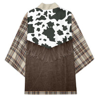 Cowboy Vest Costume Kimono Brown Beige Plaid Pattern - Wonder Print Shop