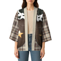 Cowboy Vest Costume Kimono Brown Beige Plaid Pattern - Wonder Print Shop