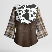 Cowboy Vest Costume Kimono Sleeve Blouse Brown Beige Plaid Pattern - Wonder Print Shop