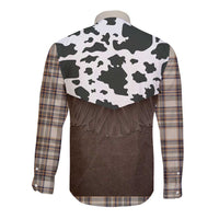Cowboy Vest Costume Long Sleeve Button Shirt Brown Beige Plaid Pattern - Wonder Print Shop