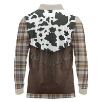 Cowboy Vest Costume Long Sleeve Polo Shirt Brown Beige Plaid Pattern - Wonder Print Shop