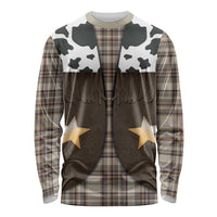 Cowboy Vest Costume Long Sleeve Shirt Brown Beige Plaid Pattern - Wonder Print Shop