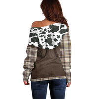 Cowboy Vest Costume Off Shoulder Sweater Brown Beige Plaid Pattern - Wonder Print Shop