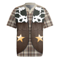 Cowboy Vest Costume Rugby Jersey Brown Beige Plaid Pattern - Wonder Print Shop