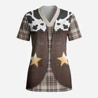Cowboy Vest Costume Scrub Top Brown Beige Plaid Pattern - Wonder Print Shop