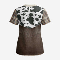 Cowboy Vest Costume Scrub Top Brown Beige Plaid Pattern - Wonder Print Shop
