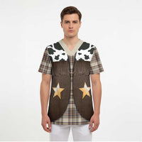 Cowboy Vest Costume Scrub Top Brown Beige Plaid Pattern - Wonder Print Shop