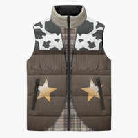 Cowboy Vest Costume Sleeveless Puffer Jacket Brown Beige Plaid Pattern - Wonder Print Shop