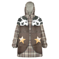 Cowboy Vest Costume Wearable Blanket Hoodie Brown Beige Plaid Pattern - Wonder Print Shop