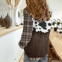 Cowboy Vest Costume Women Casual Shirt Brown Beige Plaid Pattern - Wonder Print Shop