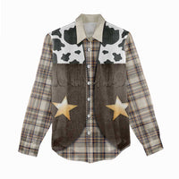 Cowboy Vest Costume Women Casual Shirt Brown Beige Plaid Pattern - Wonder Print Shop