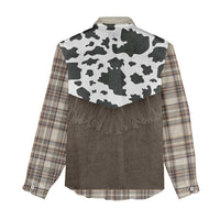 Cowboy Vest Costume Women Casual Shirt Brown Beige Plaid Pattern - Wonder Print Shop