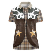 Cowboy Vest Costume Women Polo Shirt Brown Beige Plaid Pattern - Wonder Print Shop