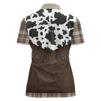 Cowboy Vest Costume Women Polo Shirt Brown Beige Plaid Pattern - Wonder Print Shop