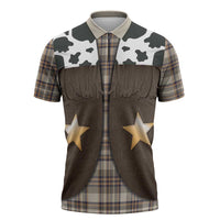 Cowboy Vest Costume Zipper Polo Shirt Brown Beige Plaid Pattern - Wonder Print Shop