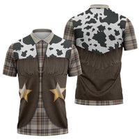 Cowboy Vest Costume Zipper Polo Shirt Brown Beige Plaid Pattern - Wonder Print Shop