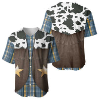 Cowboy Vest Costume Baseball Jersey Blue Yellow Plaid Pattern - Wonder Print Shop