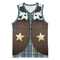 Cowboy Vest Costume Basketball Jersey Blue Yellow Plaid Pattern - Wonder Print Shop