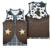 Cowboy Vest Costume Basketball Jersey Blue Yellow Plaid Pattern - Wonder Print Shop