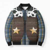 Cowboy Vest Costume Bomber Puffer Jacket Blue Yellow Plaid Pattern - Wonder Print Shop
